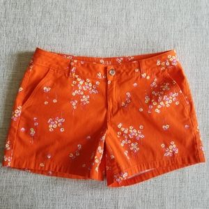 Women's Twill Shorts Orange Floral Print